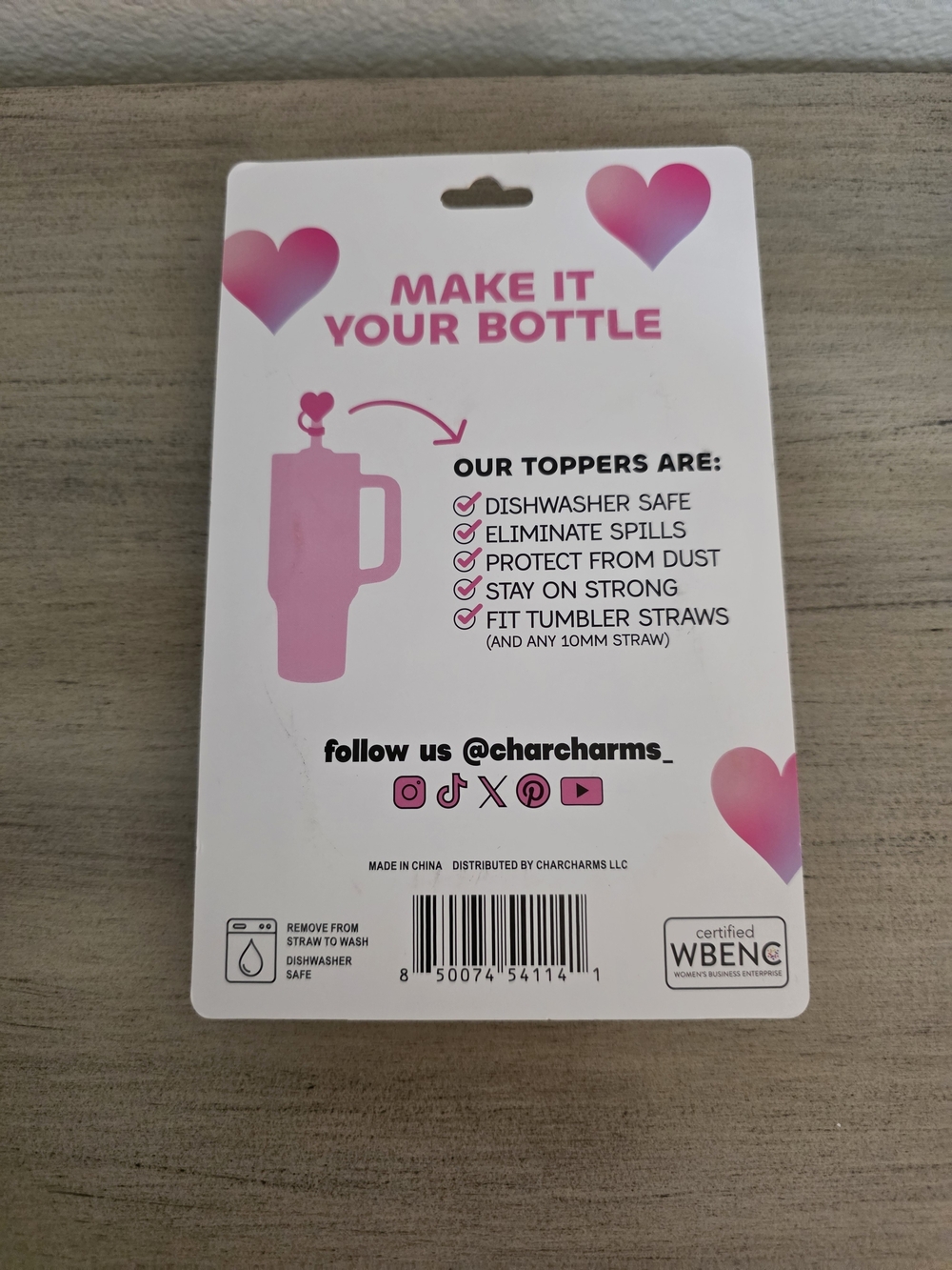 Pink & White Heart Straw Toppers - 4 Pack - Picture 2 of 2